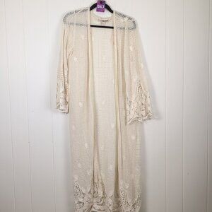 Boho cream beige Bell sleeve  stunning Crochet Duster